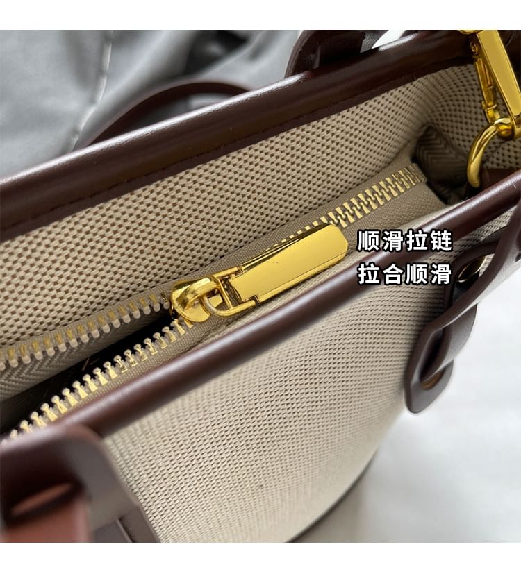 Panel Canvas Two Faux Leather Bag Bucket Tone