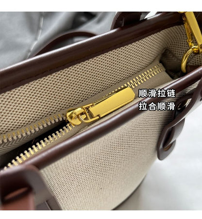 Panel Canvas Two Faux Leather Bag Bucket Tone