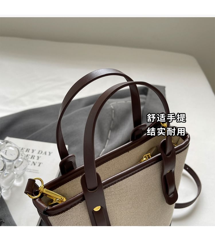 Panel Canvas Two Faux Leather Bag Bucket Tone