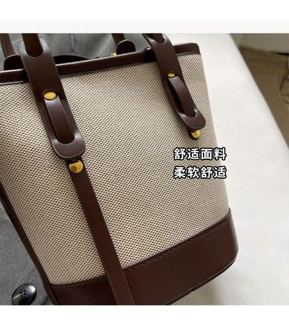Panel Canvas Two Faux Leather Bag Bucket Tone
