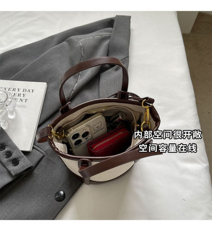 Panel Canvas Two Faux Leather Bag Bucket Tone