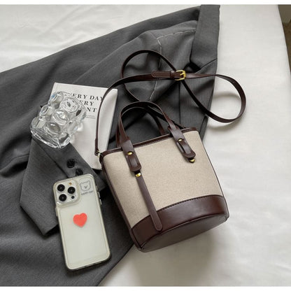 Panel Canvas Two Faux Leather Bag Bucket Tone