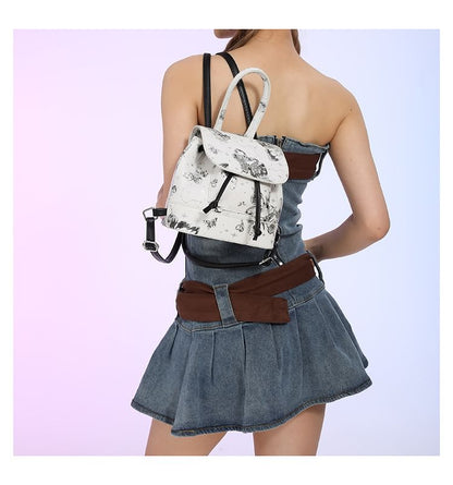 Butterfly Flap Leather Backpack Faux Print