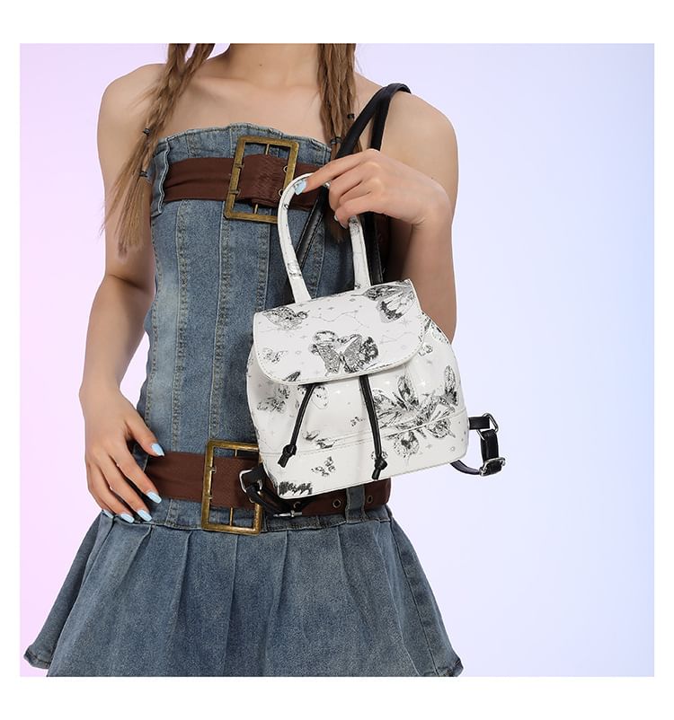 Butterfly Flap Leather Backpack Faux Print