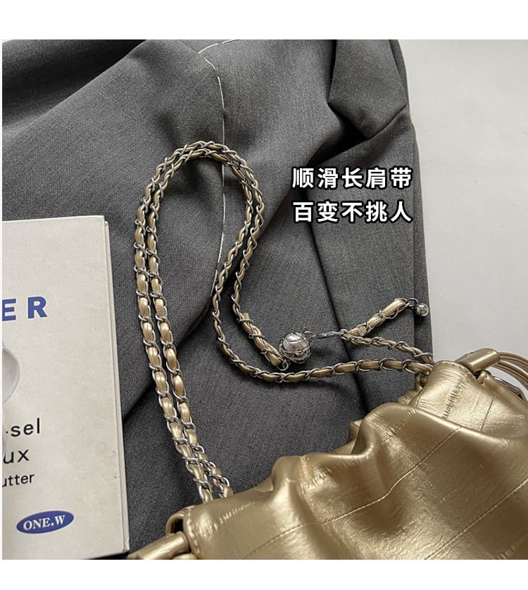 Leather Drawstring Chain Strap Faux Bag Crossbody