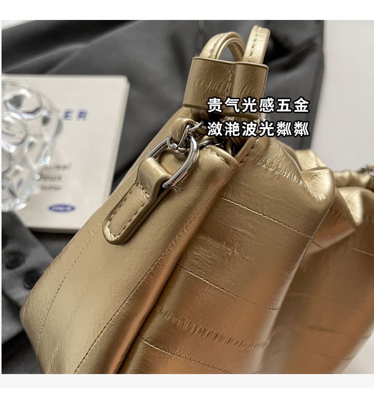 Leather Drawstring Chain Strap Faux Bag Crossbody