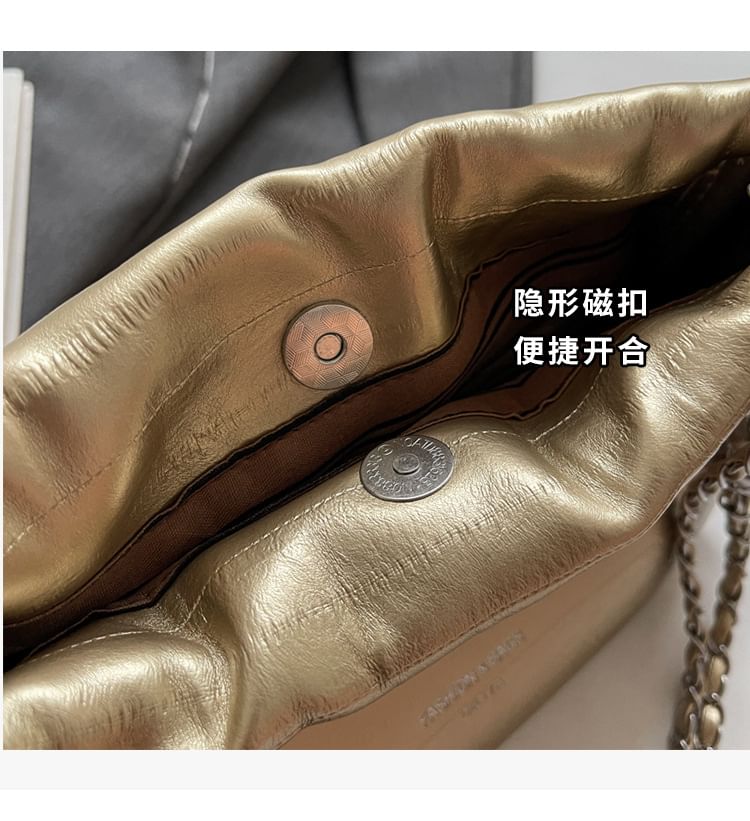 Leather Drawstring Chain Strap Faux Bag Crossbody