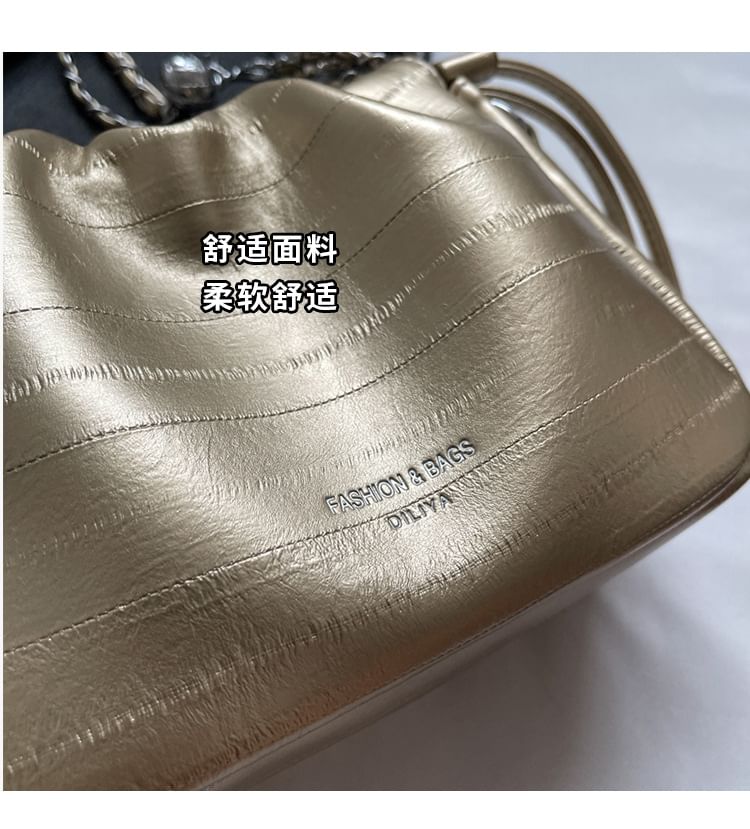 Leather Drawstring Chain Strap Faux Bag Crossbody