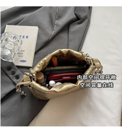 Leather Drawstring Chain Strap Faux Bag Crossbody