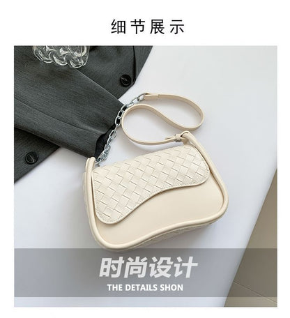 Faux Crossbody Bag Leather Woven Plain Flap