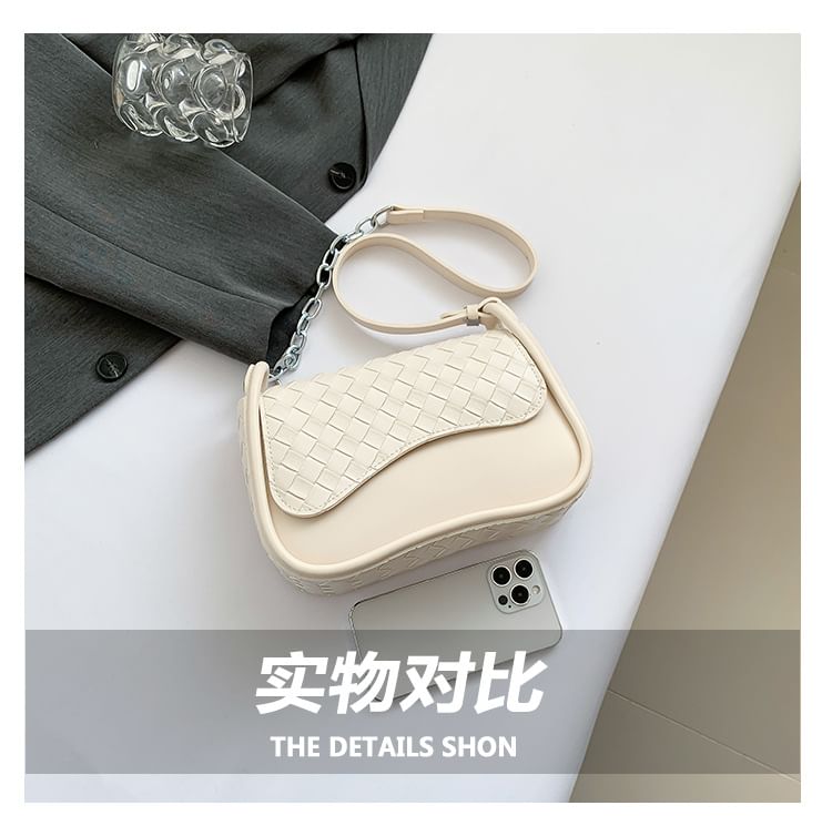 Faux Crossbody Bag Leather Woven Plain Flap