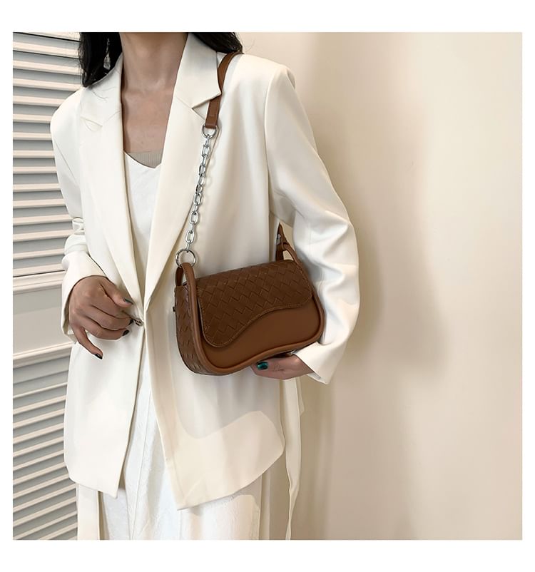 Faux Crossbody Bag Leather Woven Plain Flap