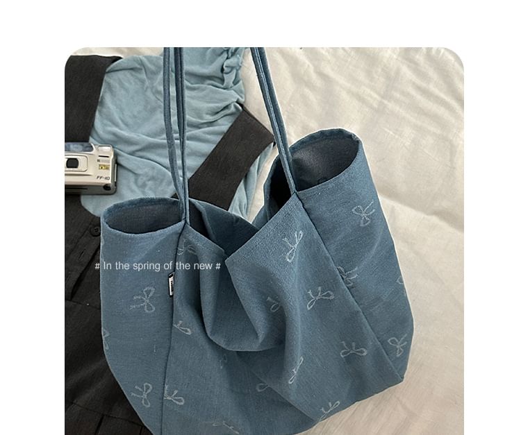 Bow Patterned Denim Tote Bag