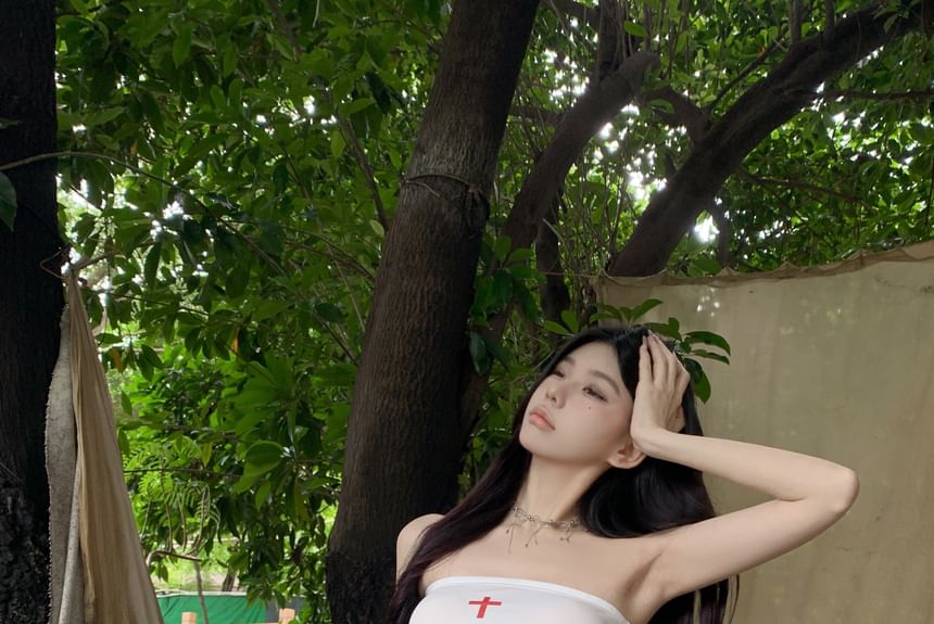 Top Plain Mid Skort Strapless / Lettering Rise