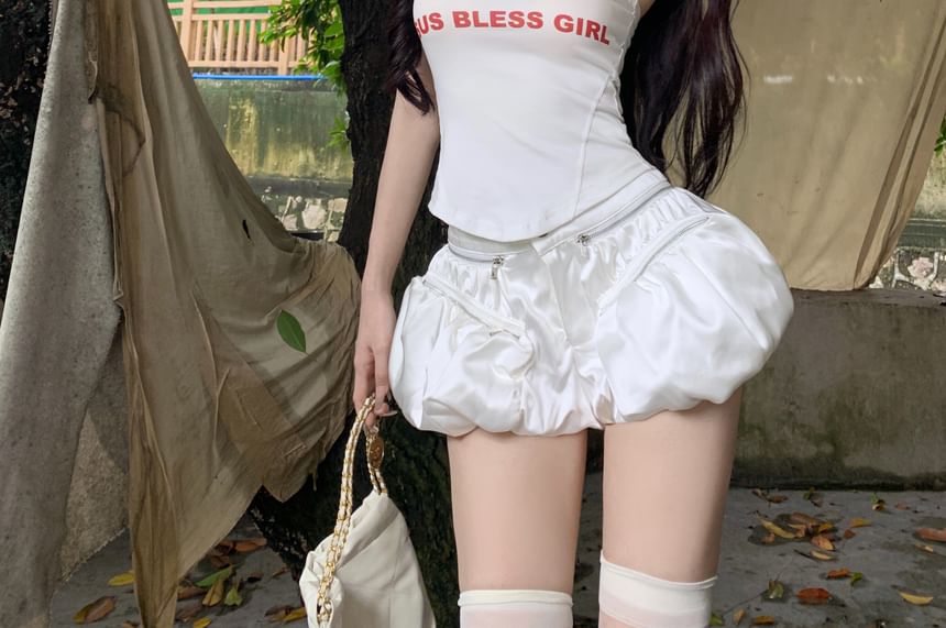 Top Plain Mid Skort Strapless / Lettering Rise