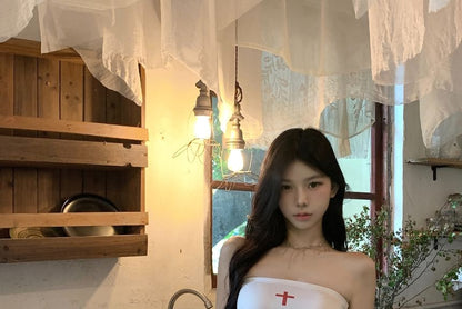 Top Plain Mid Skort Strapless / Lettering Rise