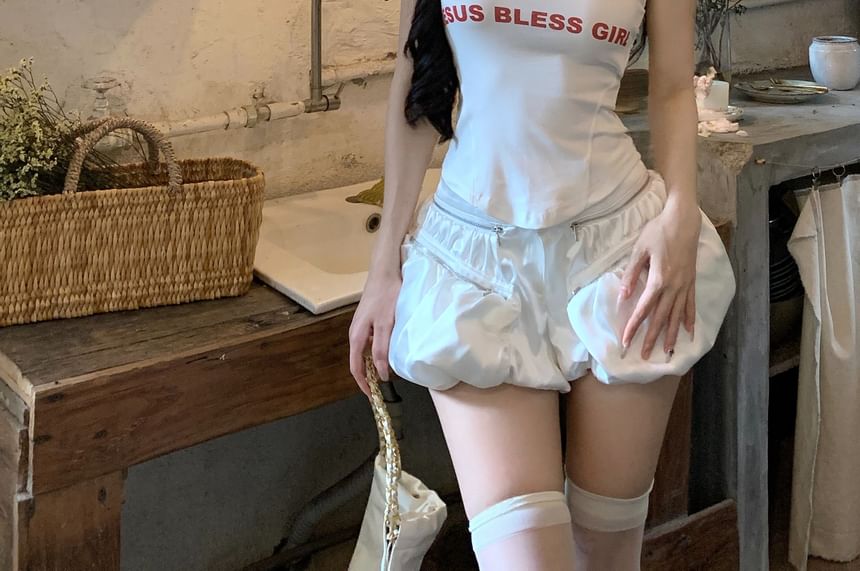 Top Plain Mid Skort Strapless / Lettering Rise