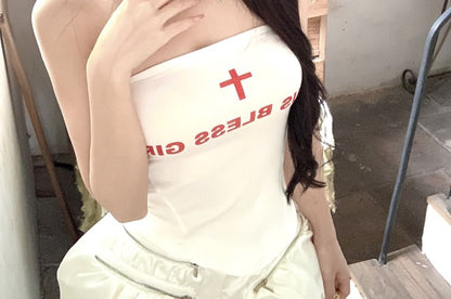 Top Plain Mid Skort Strapless / Lettering Rise