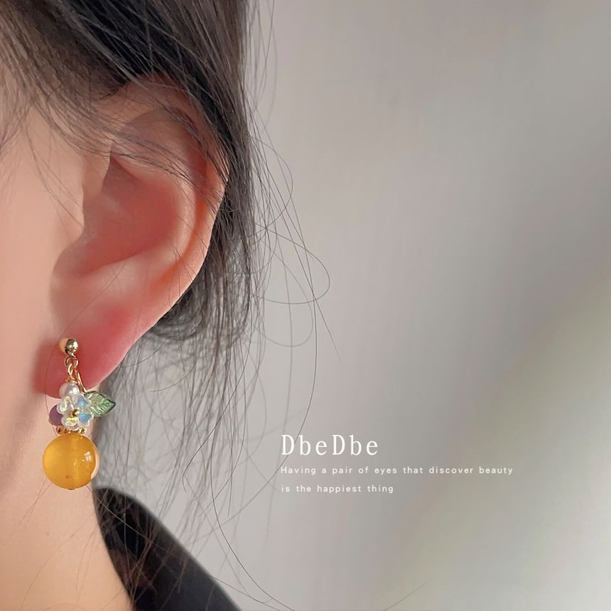 Gemstone Floral Dangle Alloy Faux Earring