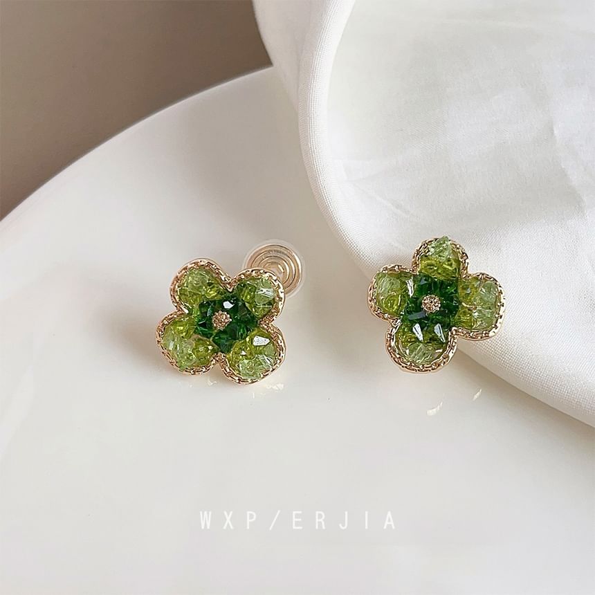 Alloy Ear Faux Crystal Clover Cuff