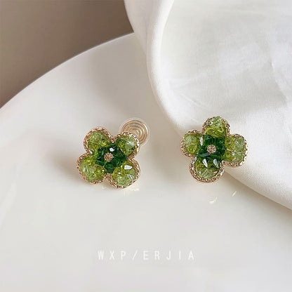 Alloy Ear Faux Crystal Clover Cuff