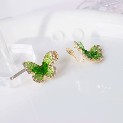 Stud Faux Earring Butterfly Alloy Crystal