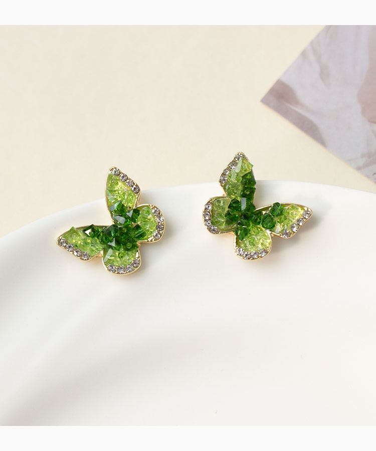 Stud Faux Earring Butterfly Alloy Crystal