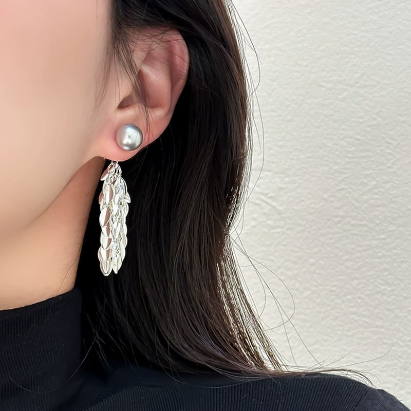 Chandelier Pearl Alloy Earring Faux Leaf
