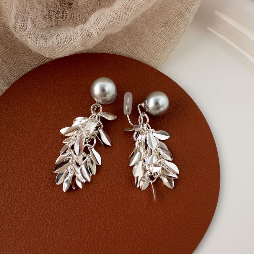 Chandelier Pearl Alloy Earring Faux Leaf