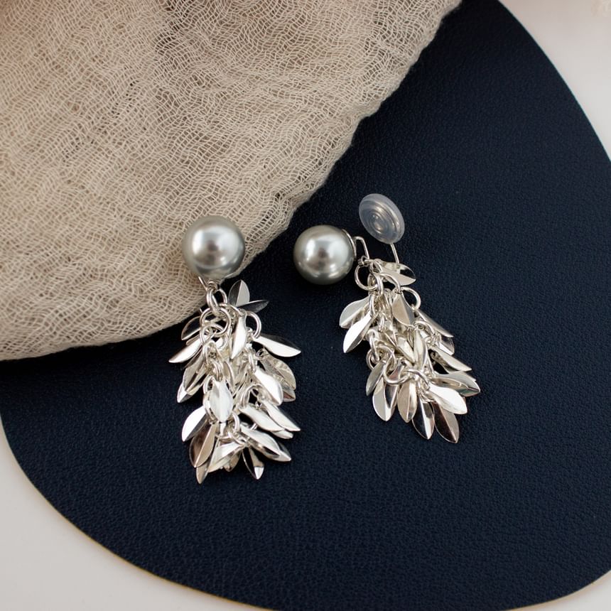 Chandelier Pearl Alloy Earring Faux Leaf