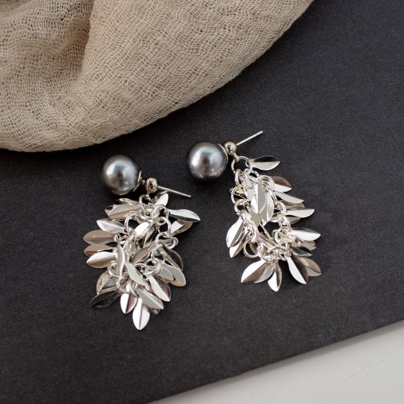 Chandelier Pearl Alloy Earring Faux Leaf