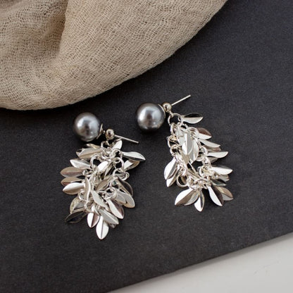 Chandelier Pearl Alloy Earring Faux Leaf