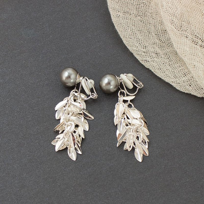 Chandelier Pearl Alloy Earring Faux Leaf