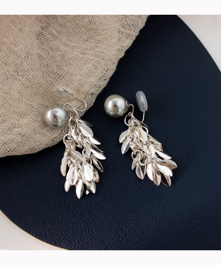 Chandelier Pearl Alloy Earring Faux Leaf