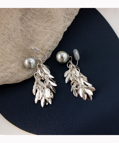 Chandelier Pearl Alloy Earring Faux Leaf