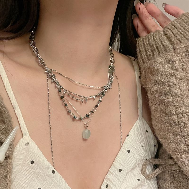 Pendant Turquoise Choker Layered Alloy