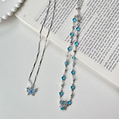 Choker Faux Necklace Set: Pendant Alloy + Butterfly Crystal