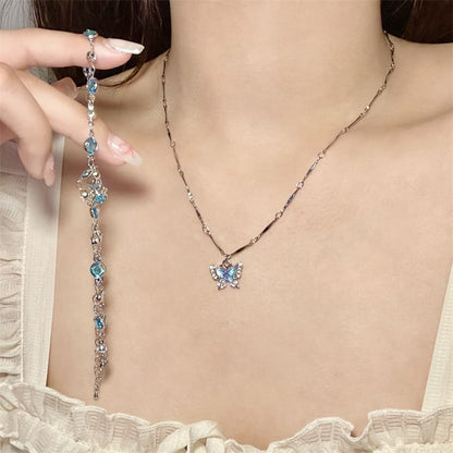 Choker Faux Necklace Set: Pendant Alloy + Butterfly Crystal