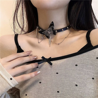 Faux Butterfly Choker / Alloy Leather Studded