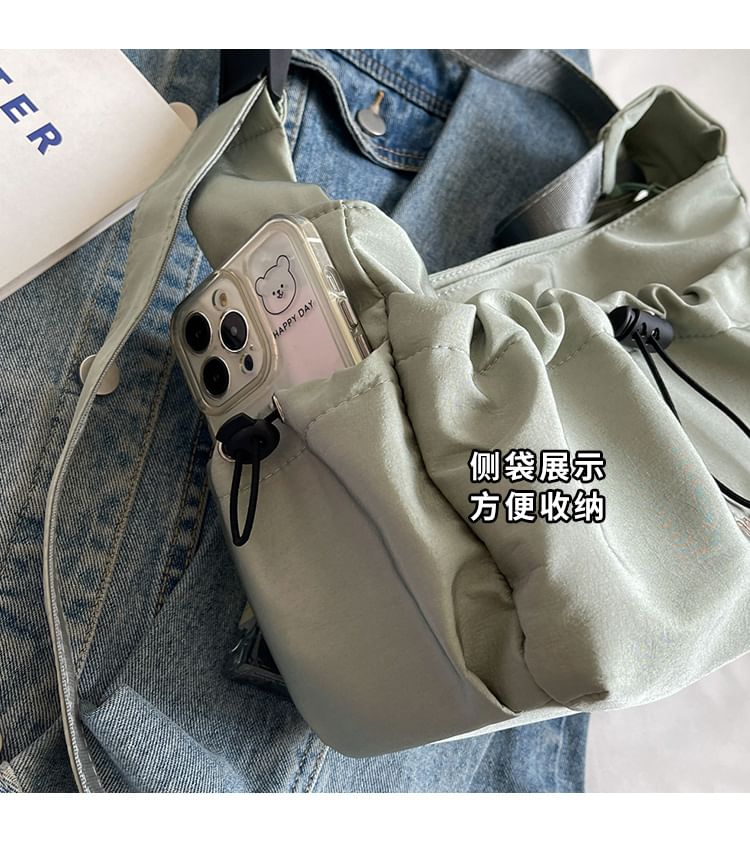 Letter Embroidered Drawstring Crossbody Bag