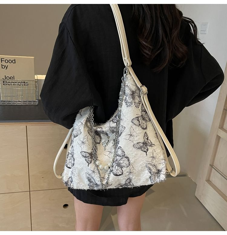 Butterfly Print Chain Strap Crossbody Bag