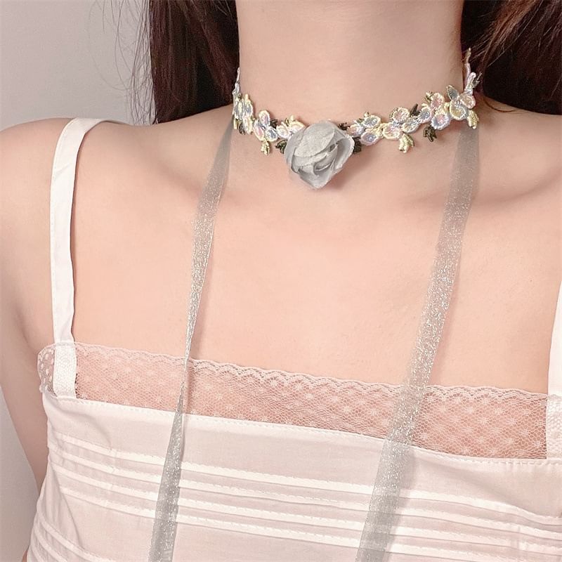 Ribbon Lace Choker Rose