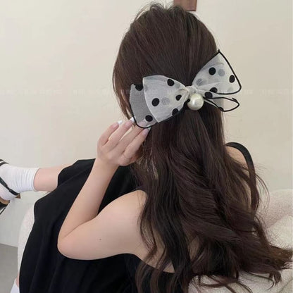 Dotted Bow Faux Pearl Hair Tie