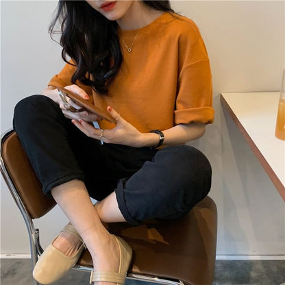 Crew Neck Print T-Shirt Short-Sleeve Lettering