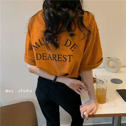 Crew Neck Print T-Shirt Short-Sleeve Lettering