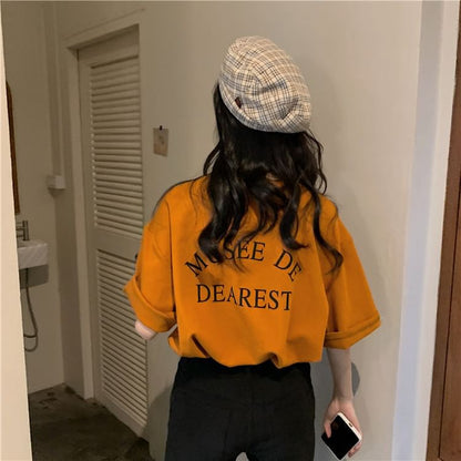 Crew Neck Print T-Shirt Short-Sleeve Lettering