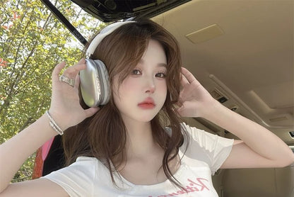 Cartoon Square Tee Short-Sleeve Print Lettering Neck