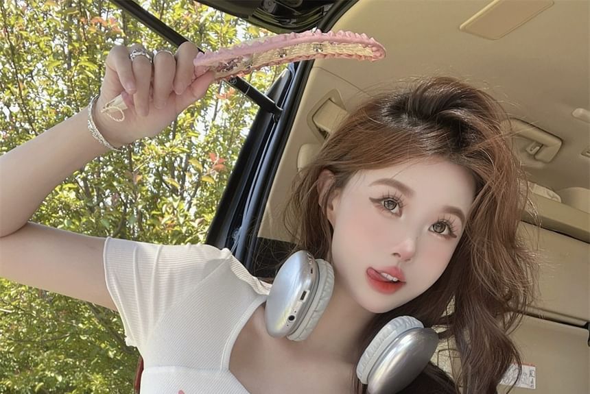 Cartoon Square Tee Short-Sleeve Print Lettering Neck