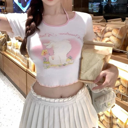 Halter Lettering Print Short-Sleeve T-Shirt Cartoon