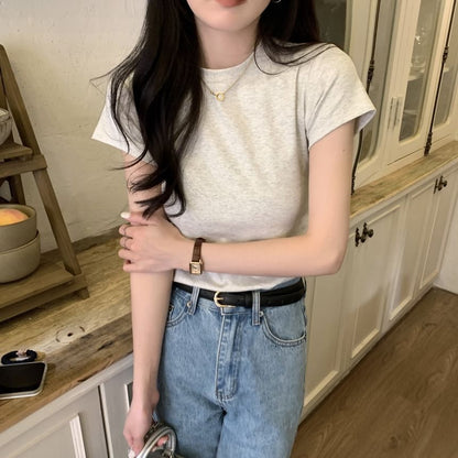 Neck Short-Sleeve Crew Tee Plain